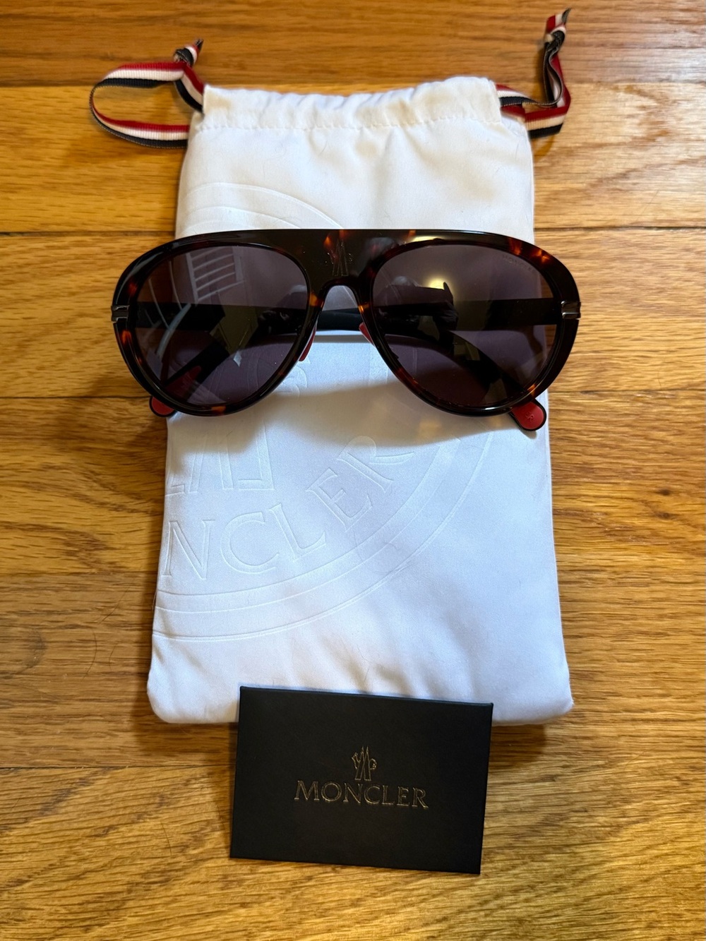 Moncler Navigaze Aviator Sunglasses Tortoiseshell w/Red Accents NWT - Picture 2 of 9